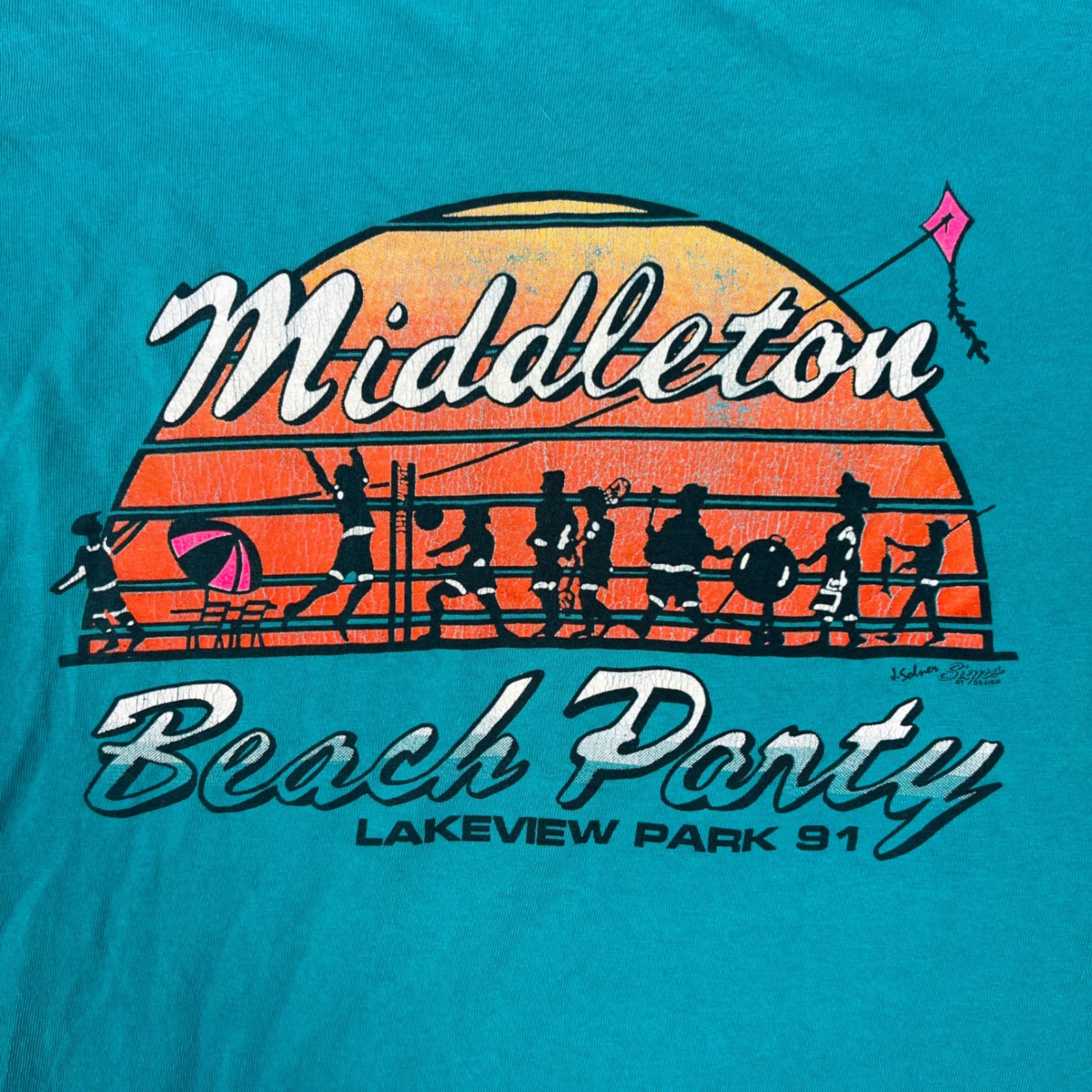 Vintage 1991 Middleton Beach Party TShirt Mens Large Teal Single Stitch Usa